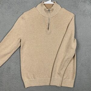 Bonobos Cotton Cashmere Blend Sweater Mens Small Tan Quarter Zip Pullover EUC